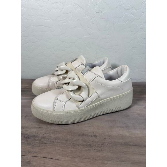 ALL BLACK Link Sneak Ivory Leather Chain Slip On Platform Sneakers Size 36 5.5-6 - Picture 2 of 8